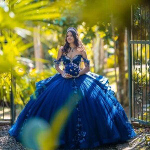 Customized royal blue Off Shoulder Quinceanera Dress sequin applique Lace layering Tull crystal vestidos de 15 Quinceanera