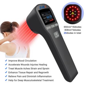 ZJKC 880mW 650nmx16+808nmx4 Class 3b Laser Infrared Red Light Therapy Cold Laser LLLT Device for Pain Relief Wound Healing