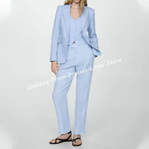 Elegant Satin Blue V-Neck Evening Dresses Women’s Formal Pantsuit Set Customized