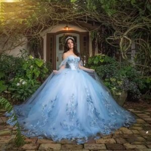 Customized Sky Blue Ball Gown Blue Quinceanera Dress Lace Appliqued Formal Pageant Party Dress Debutante Gown Vestido 15