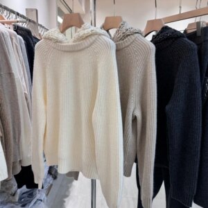 Exquisite Sequins Hooded Pullover Long Sleeve Bottoming Top Female Knitted Sweater