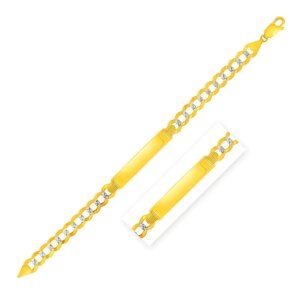 14k Two Tone Gold 8 1 2 inch Mens Wide Curb Chain ID Bracelet with White Pave