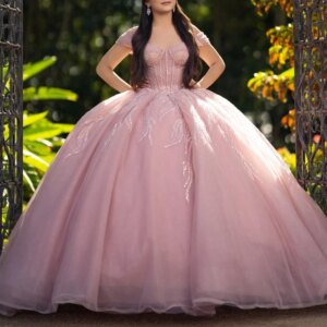 Pink Shiny Quinceanera Dresses Ball Gown Off Shoulder Sequin Applique Beading Crytal Tull Corset Sweet 16 Dress Vestidos 15 De