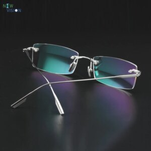 New 925 Sterling Silver Business Square Glasses Frame Men Frameless Design Support Myopia Anti Blue Light Prescription Lenses