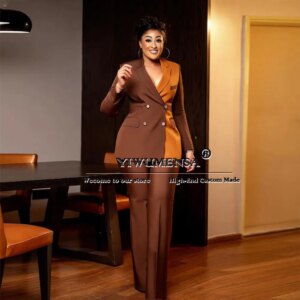 Patchwork Women Pants Suit Latest Design Plus Size Mother Formal Party Dresses Double Breasted Lady Business Prom Blazer Elegant