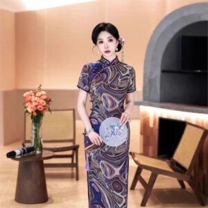 New cheongsam Chinese style elegant temperament long performance dress