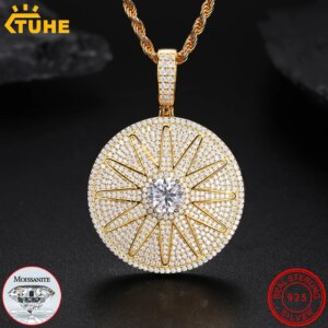 New Style TUHE Sunflower 925 Silver Original Pendant Necklace D VVS Moissanite With Certificate Men Hip Hop Jewelry Chains Gifts