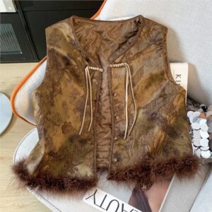 Jacquard new Chinese round neck disc fringe and thin cotton waistcoat vest