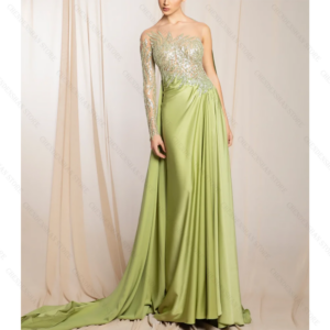 Fashion Green One Shoulder Evening Dress A-Line Lady Formal Prom Gown Robes De Soirée Customized Dresses