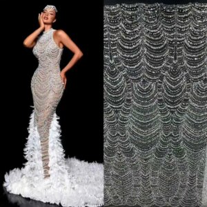 Latest African Sequins Lace Fabric 2024 High Quality Lace Embroidery Beaded Mesh Fabric 5 Yards For Wedding Party Dress
