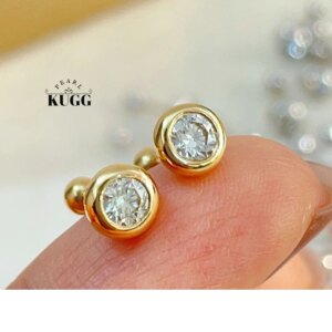 KUGG 100% 18K White/Yellow/Rose Gold Earrings Women Elegant Style 0.30carat Real Natural Diamond Stud Earrings Wedding Jewelry