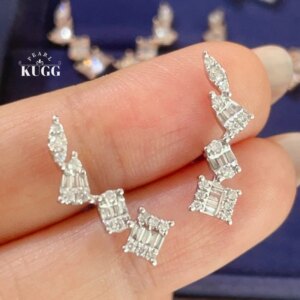KUGG 100% 18K White/Rose Gold Earrings Real Natural Diamond Stud Earrings for Women Romantic Shiny Style High Wedding Jewelry