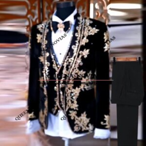 Luxury Groom Wedding Tuxedos Sparkly Beaded Lace Prom Blazer Customized 3 Pieces Sets Suits Men Slim Fit Male Fashion Clothing