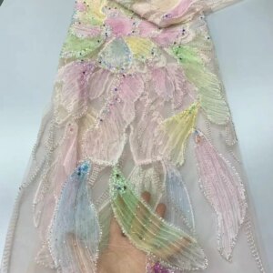 Luxury Fashion Elegant French Embroidery Beaded Lace Fabric African Nigerian Luxury Sequins Fabric For Wedding Dress Sewing