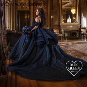 EVLAST Customized 2025 Navy Blue Ball Gown Quinceanera Dress Applique Beading Tiered Corset Sweet 16 Vestidos De 15 Anos E1Q607