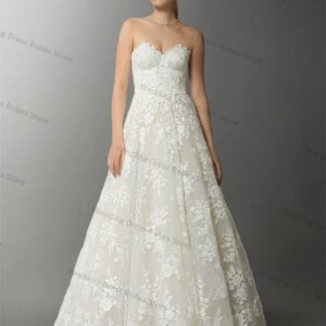 Elegant Lace Women Wedding Dress Sexy Sleeveless Sweetheart A Line Bridal Gowns Sweep Train Party Evening Robe Customized Skirt