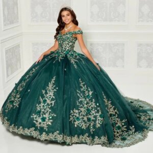Customized Green Tulle Quinceanera Dresses Princess Flower Gold Lace Applliqued Sweet 15 Dress Vestidos De 15 Birthday Party