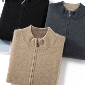 BirdTree, 35%Cashmere Soft Cardigan , Men’s Zipper Long Sleeve, Business Casual Warm Thick Sweater, 2024 Autumn Winter T47916QC