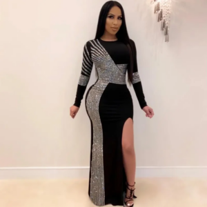 Shiny Glittery Casual Dresses Long Full Sleeve Diamonds Open Fork Sexy Night Club Party Bandage Fashion