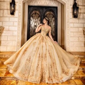 Customized Shiny champagne gold Quinceanera Dress Lace crystal Tull Lace 3D flower vestidos de 15 Quinceanera 