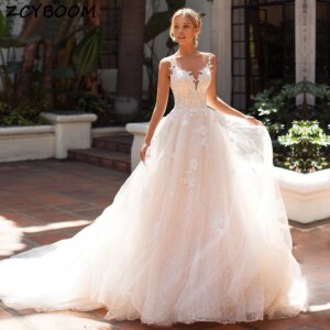 Customized Backless Appliques Spaghetti Strap A-Line Wedding Dresses For Women 2025 Sweep Train Bridal Gown Vestidos De Noiva