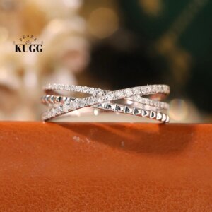 KUGG 100% 18K White Gold Rings Fashion Cross Shape 0.32carat Real Natural Diamond Engagement Ring for Women Luxury Jewelry