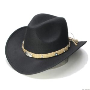 Men’s and women’s woolen vintage cowboy hat with large brim wide adjustable sunshade top