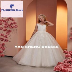 Lace Tulle Flower Girl Dress For Wedding Sleeveless with Cape Puffy Shining Elegant Princess First Communion Birthday Gowns