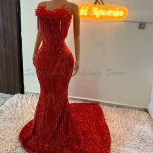Exquisite Evening Dress Strapless Sleeveless Mermaid High Quality Customized Special Occasion Floor Length Banquet Wedding Gowns
