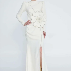 Handmade Flower Rhinestone Wedding Party A-line High Collar Bespoke Occasion Gown Long DressesCustomization