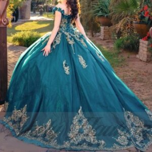 Customized Elegant Mexican Hunter Green Birthday Party Dress Women Flower Lace Applique Puffy Sweet 15 16 Prom Quinceanera Gown