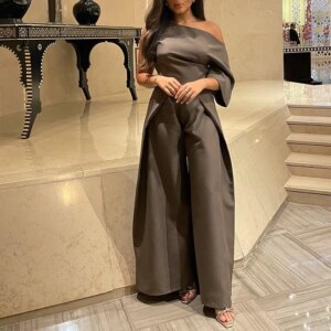 Customized  Jersey Straight One Shoulder Evening Dress 3/4 Sleeves Floor Length Modern Vestidos de fiesta Saudi Arabia