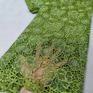 African Oganza Cotton Lace Fabric 2024 High Quality Lace With Stone Green Embroider Nigerian Lace Fabric For Wedding DressW197-1