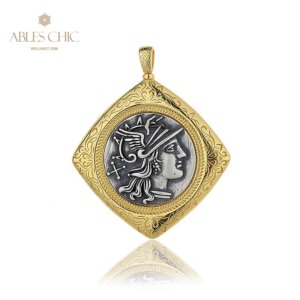 ABLES CHIC Greek Silver Coins Charm Patterned Solid 925 Silver Roman Coin Pendant Only N1011