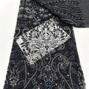 Luxury Heavy Beaded Lace Fabric with Pearls Dubai Evening Dresses 2025 African Women Materials Wedding Party Prom Dress Q306-1