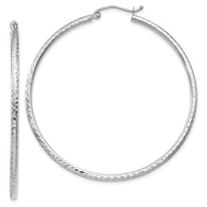 14k White Gold Diamondcut 2mm Round Tube Hoop Earrings