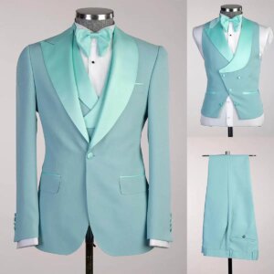 Summer Mint Green Men Wedding Suits 3 Pieces Custom Made Handsome Wedding Tuxedos For Business Groom Wear
