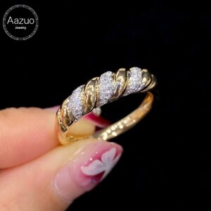 Aazuo Vintage Style 18K Solid Yellow Gold Real Diamonds Lines Ring Gift For Woman&Lady Engagement Party Charm Jewelry Au750