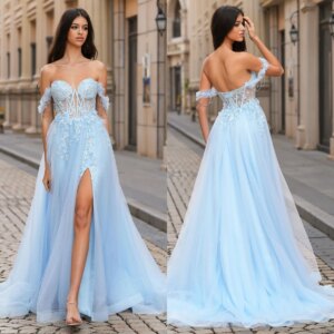 Rose Sequins Prom Dresses for Women Sweetheart Off Shoulder Formal Evening Dress Front Slit Vestido de Gala for Beach Customized