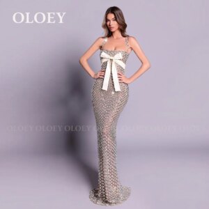 OLOEY Luxury Halter Mermaid Prom Dress Handmade Crystal Lace Wedding Party Gown Floor Length Zip Back 2025 Women Customized
