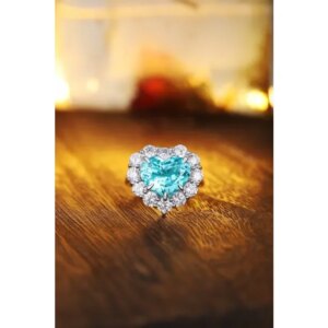 Ruihe New Custom 925 Silver Ring Heart Shape 9.35ct Lab Grown Paraiba Gems Simulated Diamond Zirconia Women Wedding Jewelry