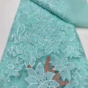 African Lace Fabric 2025 High Quality French 3D Flower Sequins Embroidery Beads Tulle Lace Fabric For Party Dress DP56FG-155