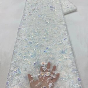White African Lace French Sequin Fabric 2024 Embroidery Tulle Lace Fabrics With beades For Nigeria Wedding Dress Sewing