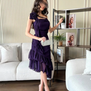 Little Daisy Customized Fashion Sexy Chiffon Pleat Ruched Tiered Flower A-line One-shoulder Midi Dresses Bespoke Occasion Dresse