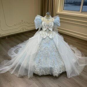 Children’s Birthday Dress Blue Cute Tailored Performance Costume Little Hostess Outfit Kids’ Elegant Formal Wear