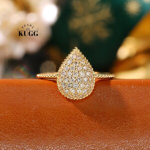 KUGG 100% 18K Yellow Gold Rings 0.52carat Real Natural Diamond Engagement Ring for Women Elegant Style High Wedding Jewelry