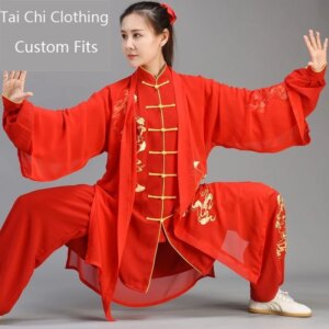 Embroidered Ginkgo Xiangyun Chinese Red Tai Ji Suit Female Male Spring and Summer New Long Performance Wear