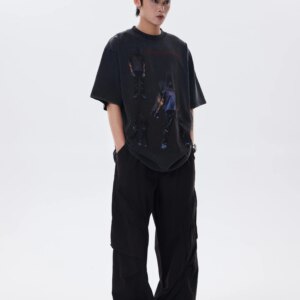 American Retro Heavy Pleated Multi-Pocket Cargo Pants Fashion Hip Hop Loose Straight Wide Leg Casual