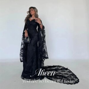Aileen Black Luxury Evening Dresses 2024 Women Customized Formal Dress Lace Tailing Prom Dresses 2025 Shawl Sweetheart Party New
