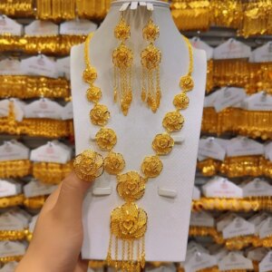 New Dubai 24K Gold Plated Necklace, Earrings, Rings, Wedding Party Gift Jewelry Set for Women YY10513